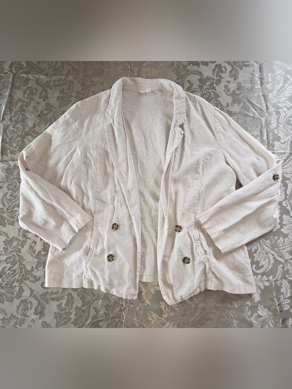 Cleo Linen-Blend Blazer Light Cream Open-Front